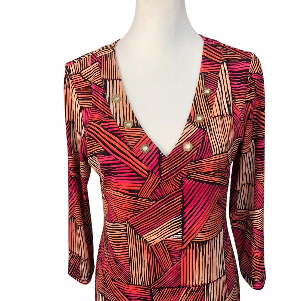 Calvin Klein Women's Fuschia VNeck Colorful Career Office Sheath Midi Dress 8 - Picture 2 of 11